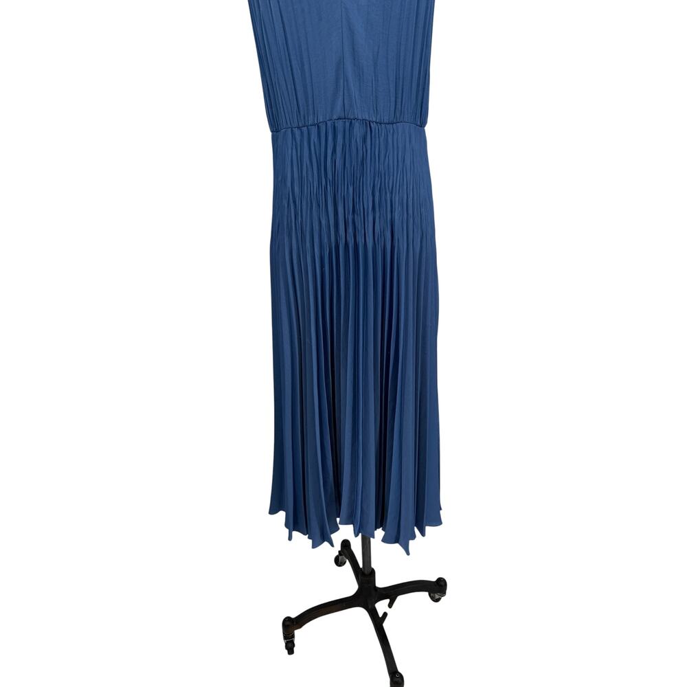 Vince Hydrangea Blue Pleated Midi Dress Sleeveless V-Neck Size Small - Picture 10 of 13